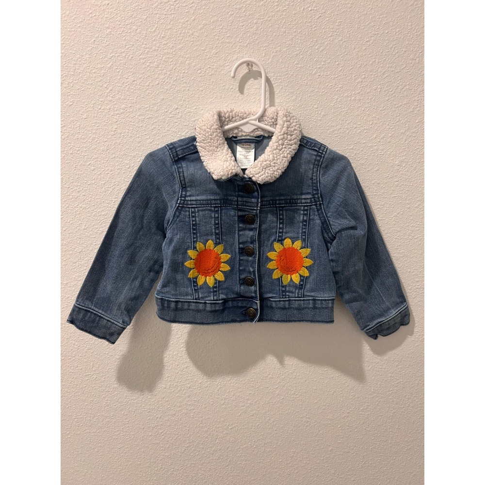 Gymboree Toddler Girls Blue Denim Sunflower Sherpa Collar Jacket 18-24M